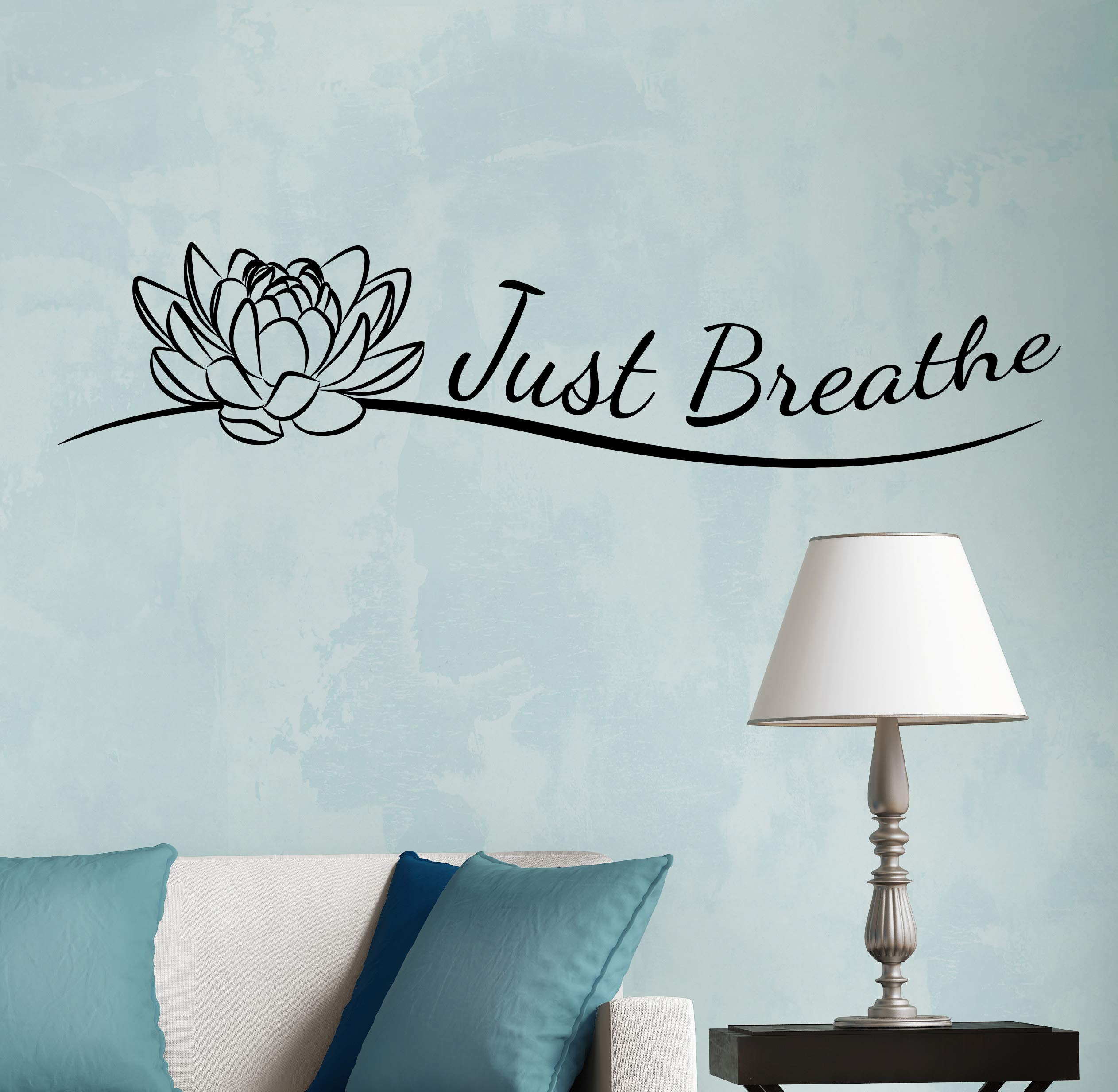 Vinyl Wall Decal Indian Yoga Studio Meditate Decor Buddhism Just Breathe Lotus Flower Stickers Mural 35 in x 8 in gz260