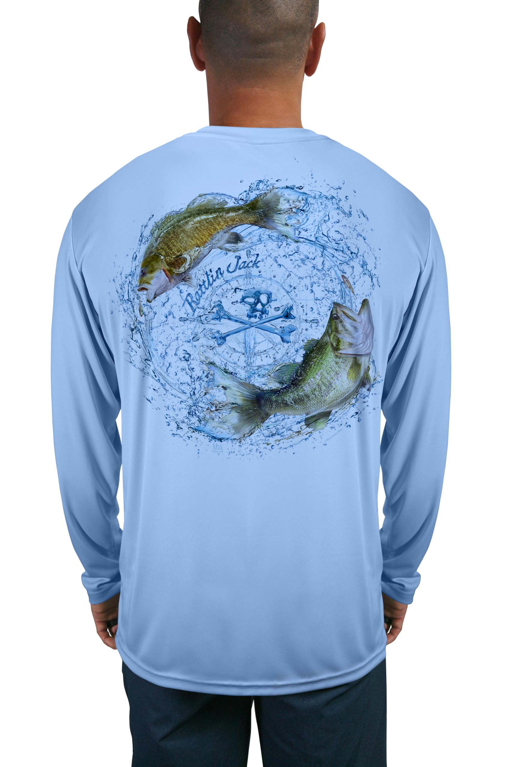 Rattlin Jack Men's Long Sleeve Fishing Shirt UV Protection Two Bass 3XL Blue