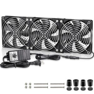 GDSTIME Big Airflow 3 x 120mm Fans DC 12V Powered Fan with AC 110V - 240V Speed Control, Cabinet Chassis Cooling Fan, Server Workstation Cooling Fan