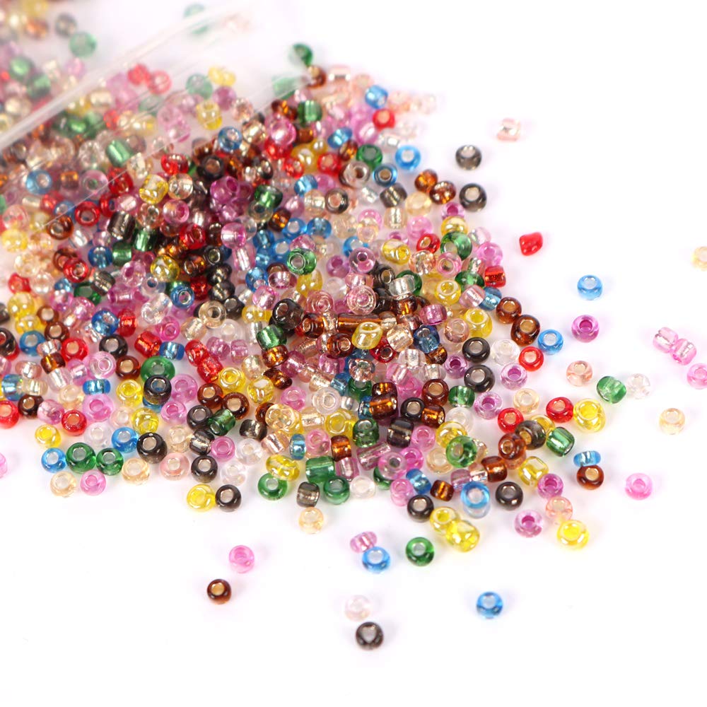 Glass Beads 2mm Tiny Seed Beads for Jewelry Making Approx 7200pcs(12colors/Pack 600pcs/color) (Multicolor)