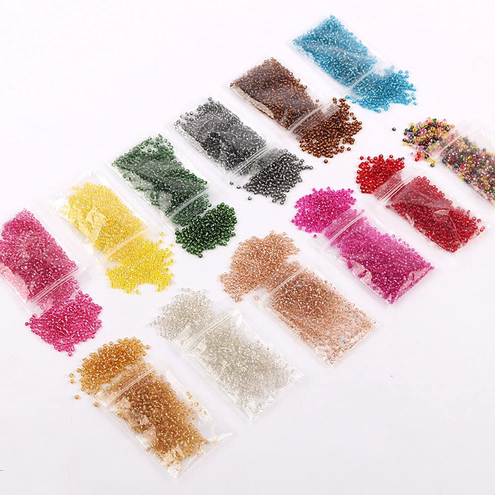 Glass Beads 2mm Tiny Seed Beads for Jewelry Making Approx 7200pcs(12colors/Pack 600pcs/color) (Multicolor)