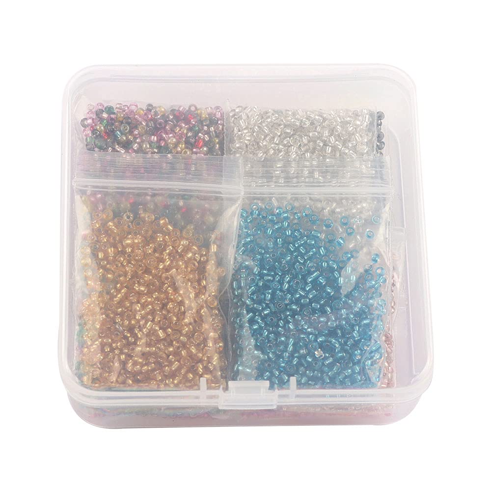 Glass Beads 2mm Tiny Seed Beads for Jewelry Making Approx 7200pcs(12colors/Pack 600pcs/color) (Multicolor)