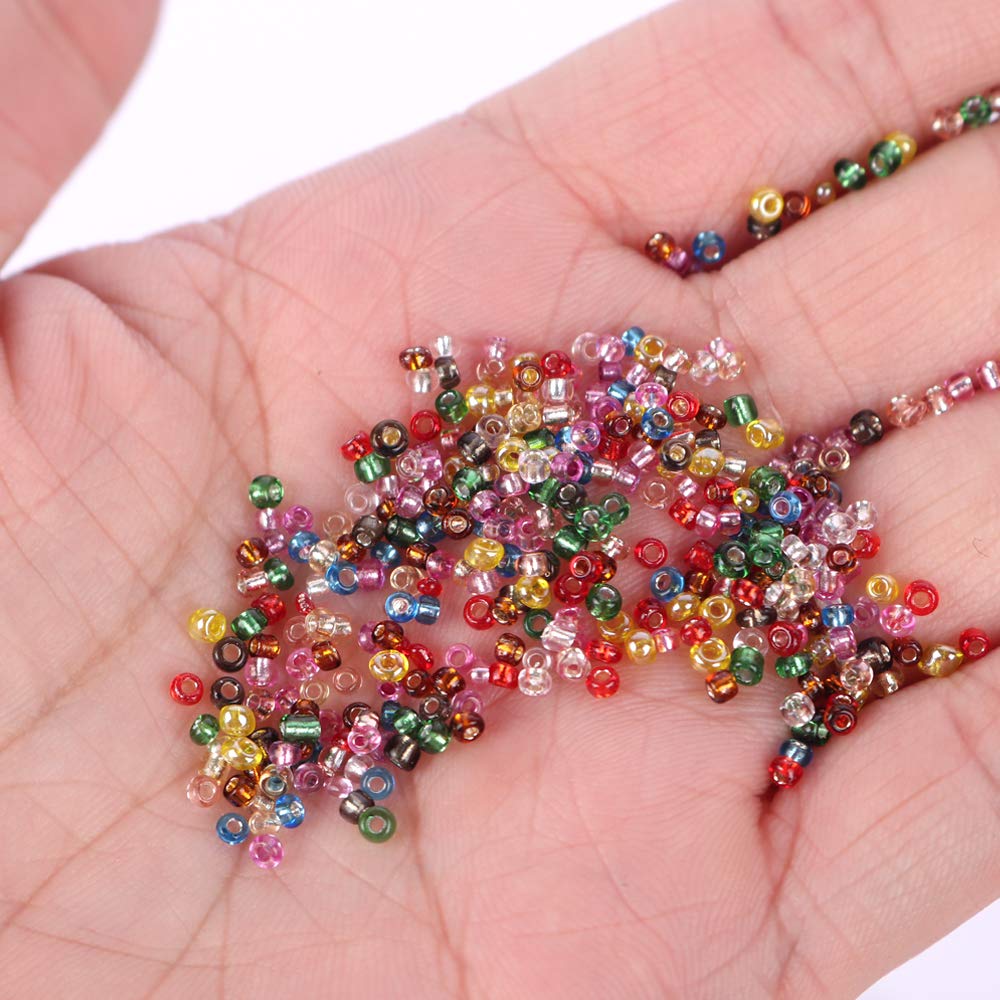 Glass Beads 2mm Tiny Seed Beads for Jewelry Making Approx 7200pcs(12colors/Pack 600pcs/color) (Multicolor)