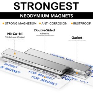 Strong Neodymium Bar Magnets (50 Pack) - 2X Stronger, 2X Thicker, Powerful Rare Earth Magnets - Industrial Strength NdFeB Magnet Set for Fridge, DIY, Crafts - 60 x 10 x 3 mm