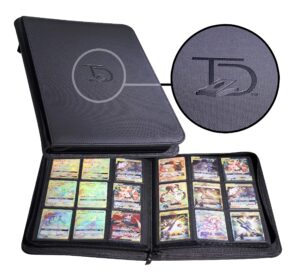topdeck 500 card ringless zip binder pro - 9-pocket pages side load sleeve tcg storage portfolio, compatible with pokemon, yu-gi-oh, one piece, mtg, comic trading collectible cards - black