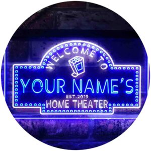 advpro personalized your name est year theme home theater cinema dual color led neon sign white & blue 24" x 16" st6s64-ph2-tm-wb