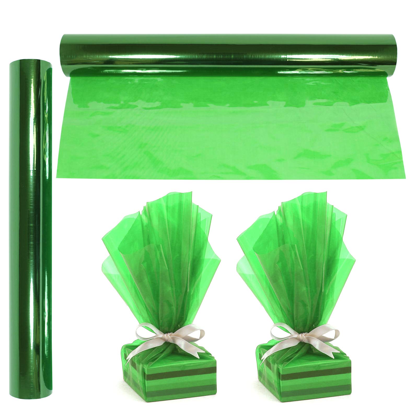 Cellophane Wrap Roll Green | 100’ Ft. Long X 16” in. Wide | 2.3 Mil Thick Transparent Green | Gifts, Baskets, Arts & Crafts, Treats, Cellophane Wrapping Paper | Colorful Cello Christmas, Holiday Color