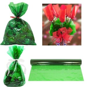 Cellophane Wrap Roll Green | 100’ Ft. Long X 16” in. Wide | 2.3 Mil Thick Transparent Green | Gifts, Baskets, Arts & Crafts, Treats, Cellophane Wrapping Paper | Colorful Cello Christmas, Holiday Color