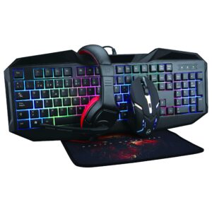 supersonic sc-440gk 4 in 1 rgb color gaming kit usb gaming keyboard, 6d glowing mouse, mouse pad and headset gaming bundle for gamer/computer pc game/ps4/ps5/xbox -stylish & durable design