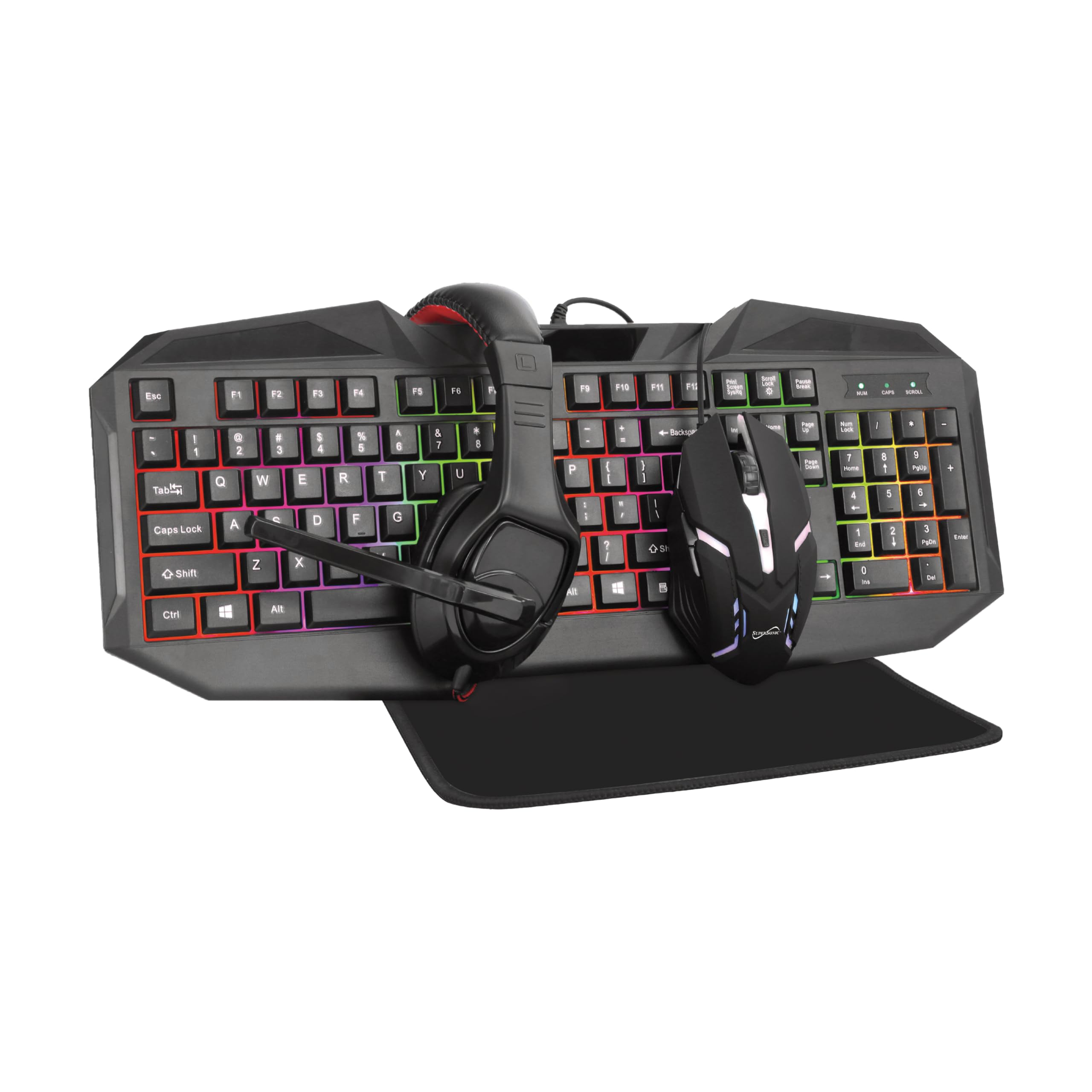 Supersonic SC-440GK 4 in 1 RGB Color Gaming Kit USB Gaming Keyboard, 6D Glowing Mouse, Mouse Pad and Headset Gaming Bundle for Gamer/Computer PC Game/PS4/PS5/XBox -Stylish & Durable Design