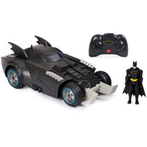 dc comics batman launch and defend batmobile remote control vehicle with exclusive 4-inch batman figure, kids toys for boys