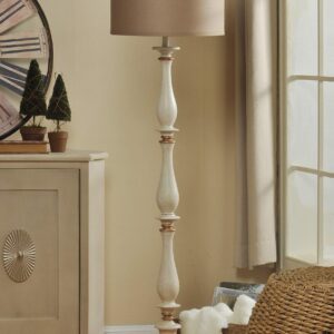 Collective Design L71520ADSAM Charlton, Crackled White and Gold Finish, Taupe Hardback Silk Shade Floor Lamp