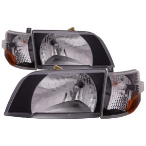 headlightsdepot headlights compatible with 1996-2003 volvo vnl black diamond bezel housing includes left driver and right passenger side headlamps with signal marker light