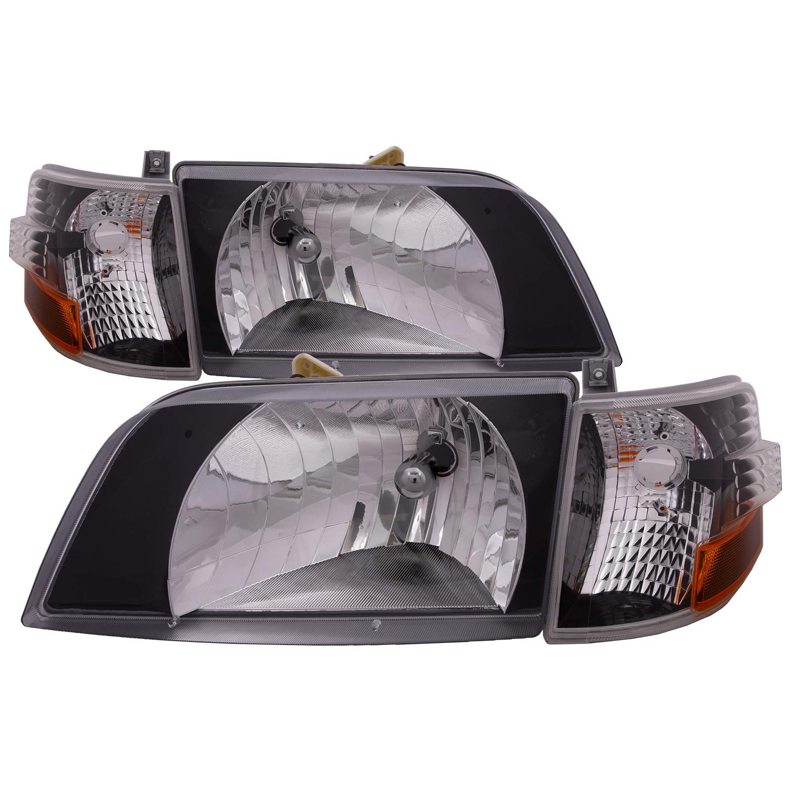 HEADLIGHTSDEPOT Headlights Compatible with 1996-2003 Volvo VNL Black Diamond Bezel Housing Includes Left Driver and Right Passenger Side Headlamps With Signal Marker Light