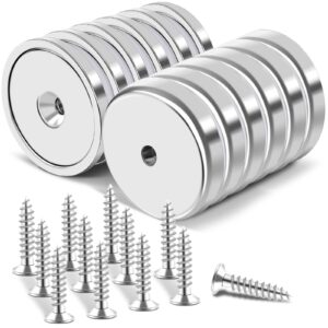 E BAVITE Neodymium Cup Magnets, Rare Earth Magnets with Heavy Duty, Hold up to 110 Lbs, Cup Magnet with Countersunk Hole and Stainless Screws for Kitchen, Craft, Office and So on – Pack of 12