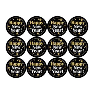 Happy New Year Stickers Seals Gold Labels - (Pack of 120) 1.57" Large Round Gold Foil Stickers Stamping on Black for New Year Cards Gift Envelopes Boxes