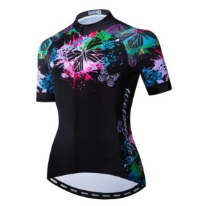 weimostar women's cycling jersey short sleeve road bike biking shirt tops bicycle clothes with pockets black size m