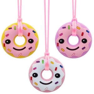 sensory chew necklace for adult, 3 pack silicone donut chewing necklace for teens chewers, anxiety chewable necklace for autism adhd spd pica and oral motor chewing needs