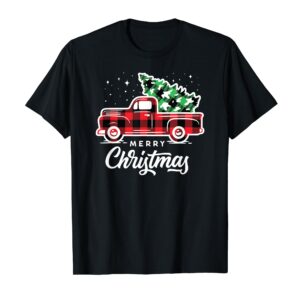 Vintage Style Farm Red Truck with Christmas Tree T-Shirt