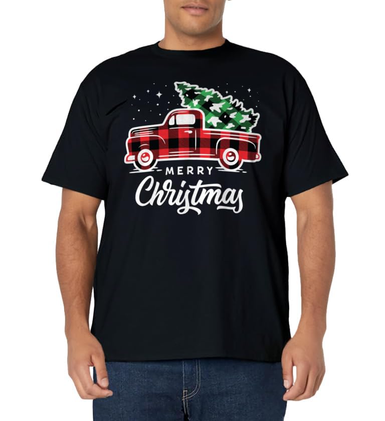 Vintage Style Farm Red Truck with Christmas Tree T-Shirt