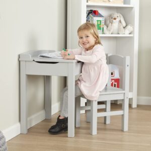 Melissa & Doug Wooden Lift-Top Desk & Chair - Gray , Grey - Toddler And Kids , For Ages 3+ With Self-Containted Storage And Chair Set