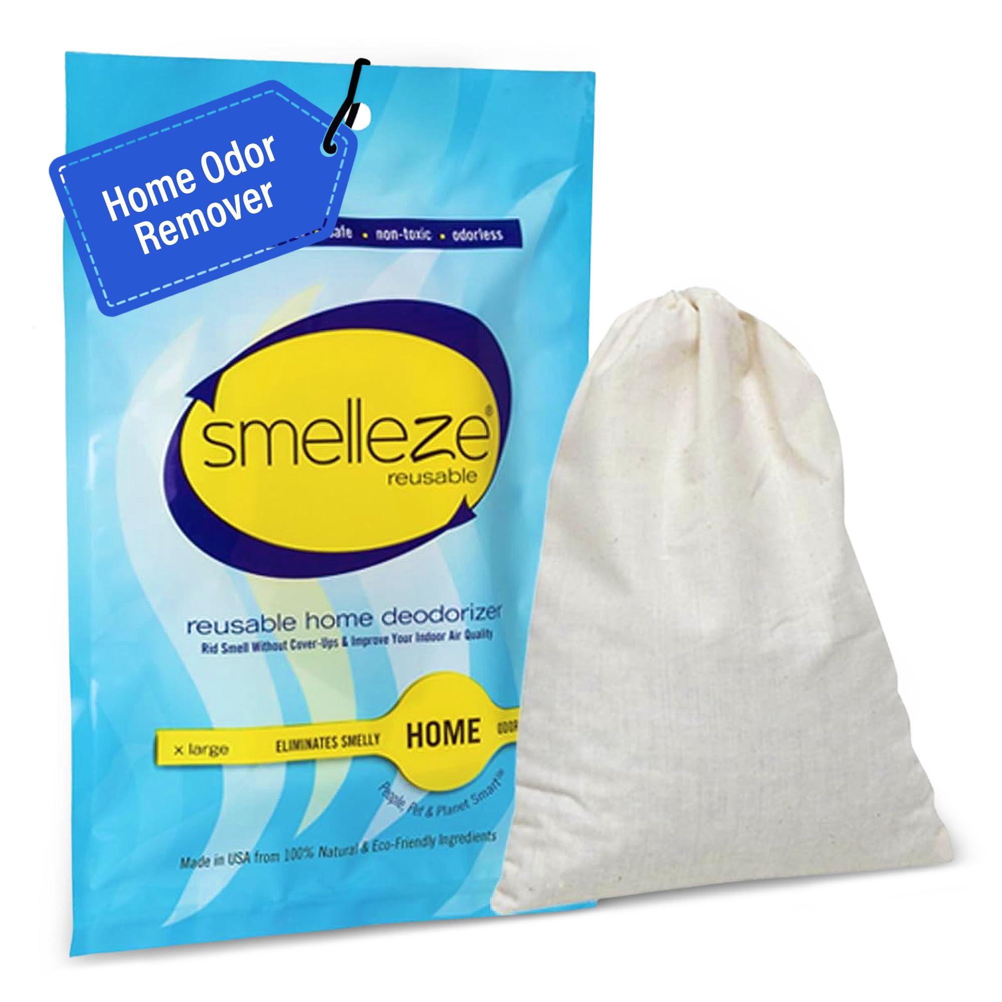 SMELLEZE Reusable Home Smell Removal Deodorizer Pouch - Natural Odor Eliminator for Home, Rids Stinky Odor Without Harmful Fragrances in 100 Sq. Ft.