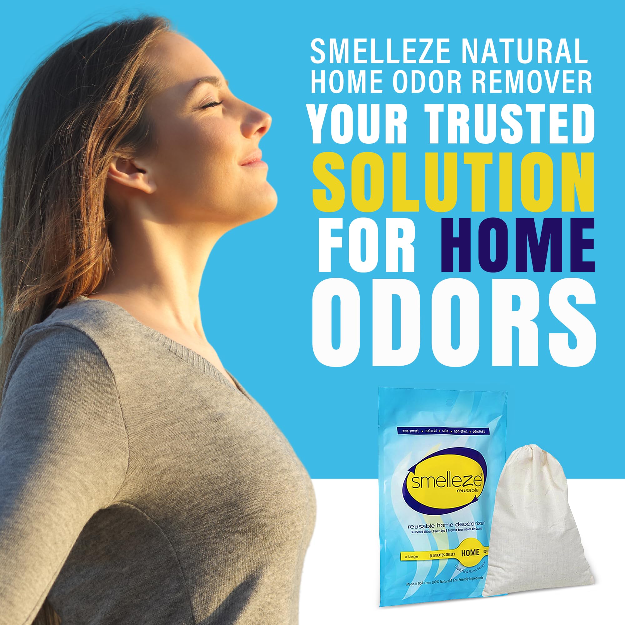 SMELLEZE Reusable Home Smell Removal Deodorizer Pouch - Natural Odor Eliminator for Home, Rids Stinky Odor Without Harmful Fragrances in 100 Sq. Ft.