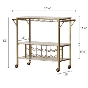 South Shore Maliza Bar Cart Bottle Storage and Wine Glass Rack-Faux Marble and Gold