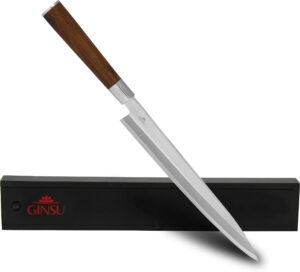 ginsu yanagiba 9.5" sashimi knife, brown - premium stainless-steel blade, designed for right hand usage