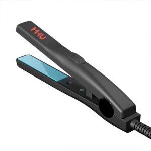 mini flat iron for short hair 0.5 inch travel size, tourmaline ceramic small hair straightener, lightweight and portable for travel use, black