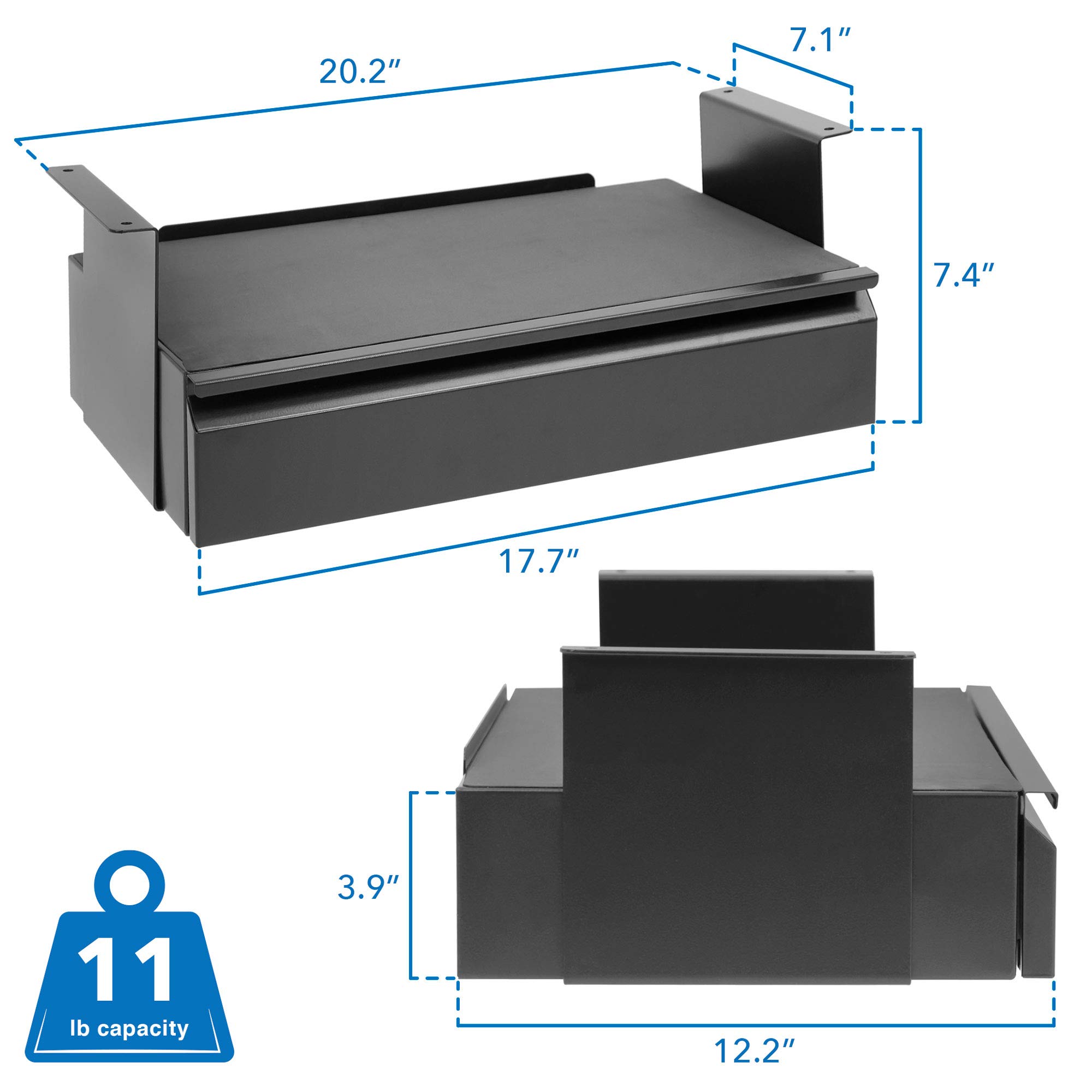 Mount-It! Under Desk Pull-Out Drawer Kit with Laptop and Tablet Shelf | Office Storage Organizer | Mounts to Desktops Tables and Workbenches Over 0.71 Inches Thick | Matte Black