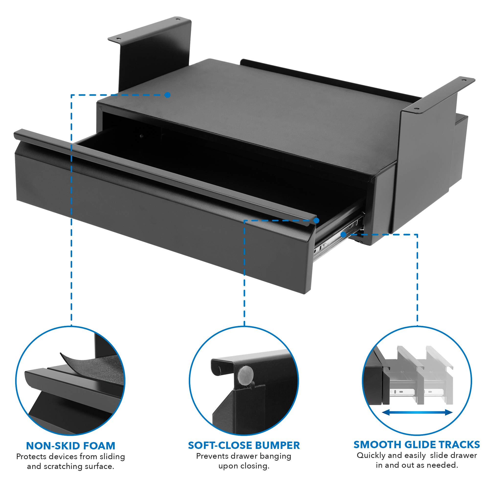 Mount-It! Under Desk Pull-Out Drawer Kit with Laptop and Tablet Shelf | Office Storage Organizer | Mounts to Desktops Tables and Workbenches Over 0.71 Inches Thick | Matte Black