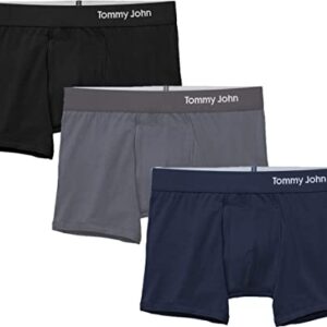 Tommy John Men’s Trunk 4" Underwear - Cool Cotton Boxers with Supportive Contour Pouch - Cool, Dry Pima Cotton Blend (Medium, Black/Iron Grey/Navy)