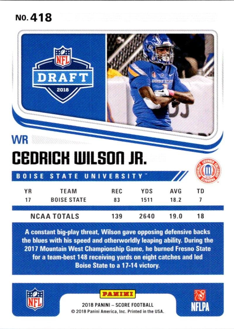 2018 Score #418 Cedrick Wilson Jr. Rookie Boise State Broncos Football NFL