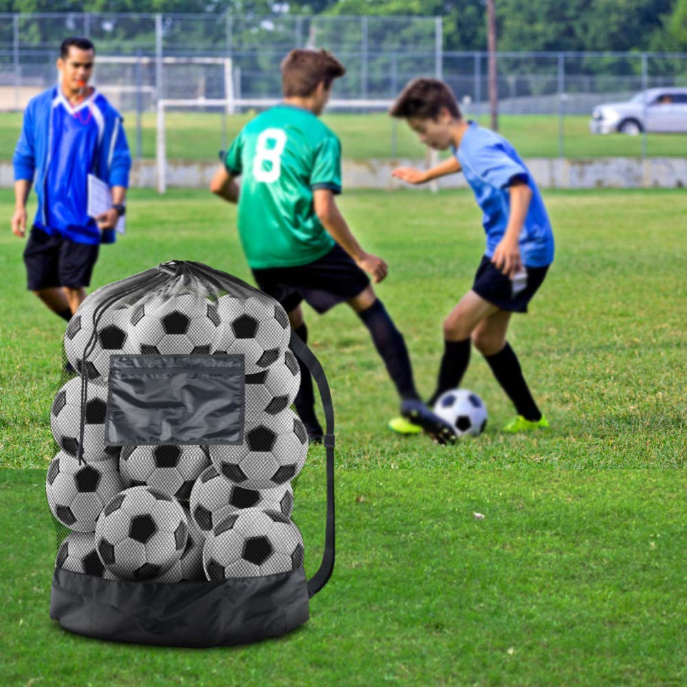 BROTOU Extra Large Sports Ball Bag Mesh Socce Ball Bag Heavy Duty Drawstring Bags Team Work for Holding Basketball, Volleyball, Baseball, Swimming Gear with Shoulder Strap (24” x 36”)