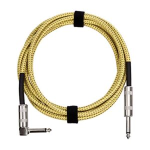 amazon basics ts 1/4 inch tweed cloth jacket right-angle instrument cable for electric guitar, 10 foot, yellow & brown