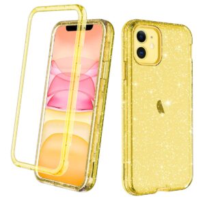 lamcase iphone 11 crystal clear glitter bling, hybrid 3-layer shockproof protective cover, yellow/silver - 6.1" 2019