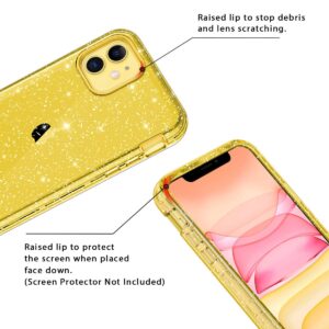 Lamcase iPhone 11 Crystal Clear Glitter Bling, Hybrid 3-Layer Shockproof Protective Cover, Yellow/Silver - 6.1" 2019