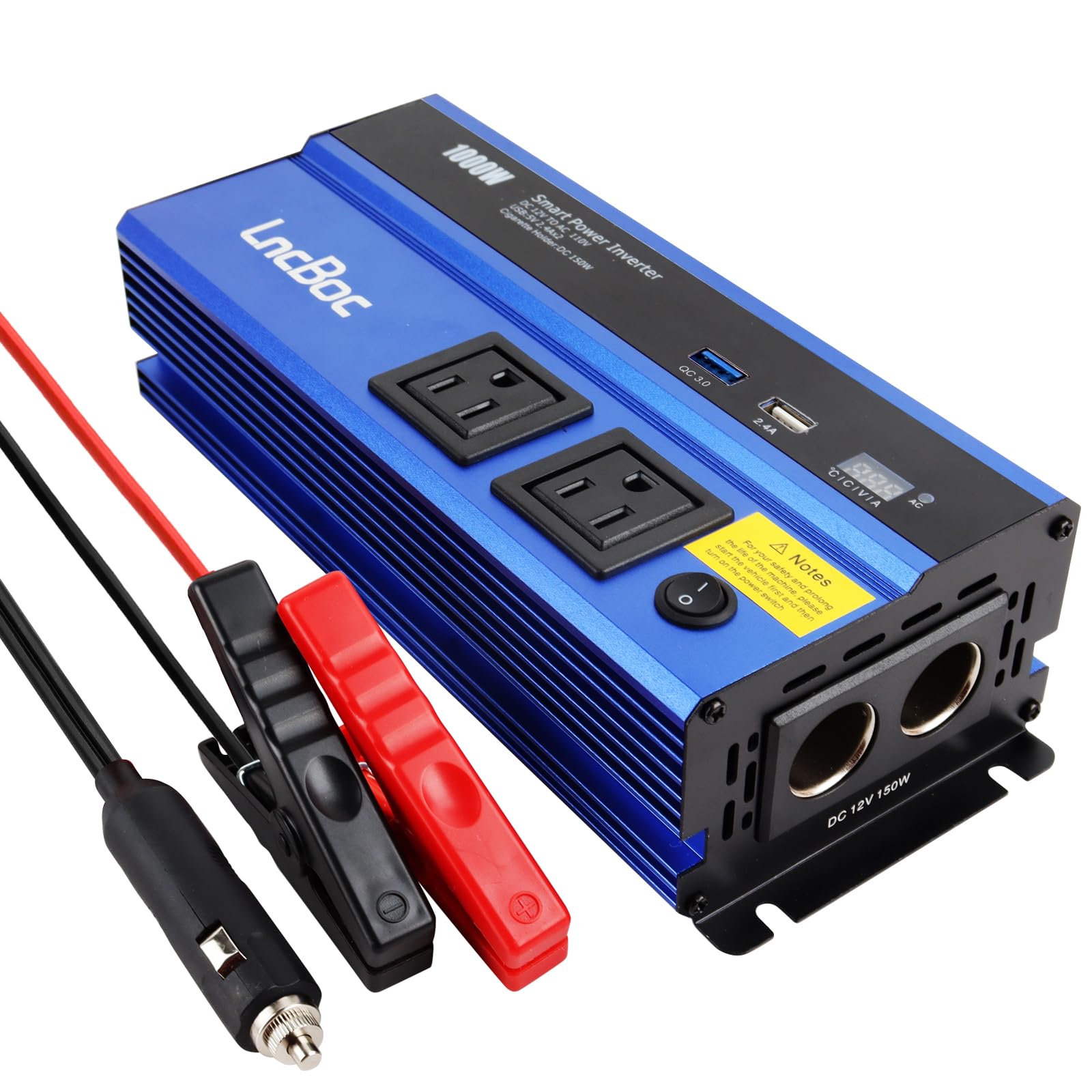 1000W Inverter 12V to 110V, DC to AC Converter, Car Power Inverter with Dual AC Outlets QC3.0 & 2.4A Dual USB Ports Car Charger Adapter