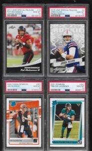 psa 10 patrick 'pat" mahomes limited edition josh allen joe burrow trevor lawrence 4 rookie card lot leaf & donruss garded psa gem mint 10 superstar quarterbacks