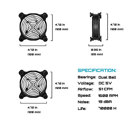 upHere U1206 USB Fan Dual-ball bearings Rainbow LED Silent 120mm Fan for Computer Cases Computer Cabinet Playstation Xbox Cooling