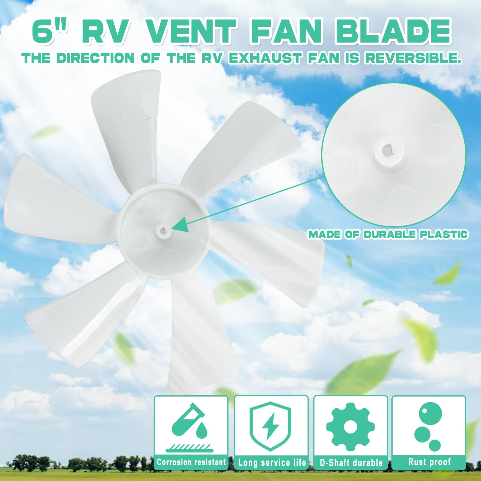 BLACKHORSE-RACING White 6 inch RV Fan 12V D - Shaft Replacement Camper Fan Blade Bathroom Fan Home Bathroom Mobile Home RV Motor