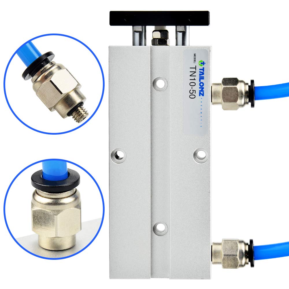 TAILONZ PNEUMATIC 10mm Bore 50mm Stroke Double-Rod Double-Acting Aluminum Pneumatic Air Cylinder TN10-50