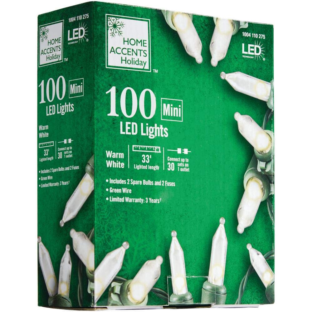 Home Accents Holiday 34 ft.100-Light Mini LED Warm White String Lights with Green Wire L9100174WU01