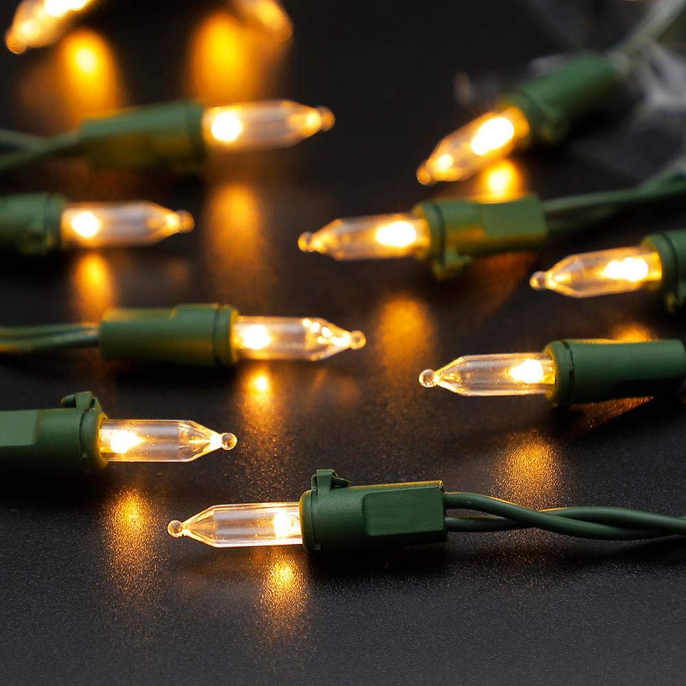 Home Accents Holiday 34 ft.100-Light Mini LED Warm White String Lights with Green Wire L9100174WU01