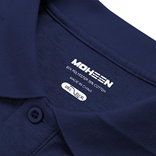 Men Polo Shirts Cotton Classic Fit Long Sleeve Sport T-Shirt Casual Polos (Navy,M)