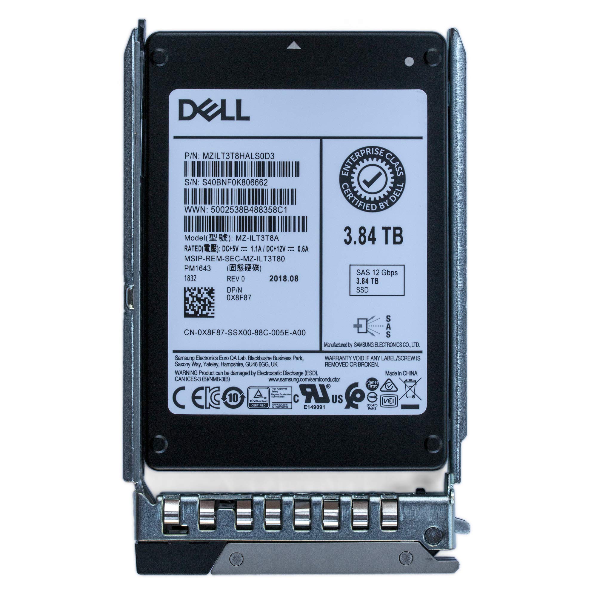 Dell PowerEdge14G 3.84TB 2.5" SAS 12Gbps Hotplug SSD PM1643 400-AZCK X8F87