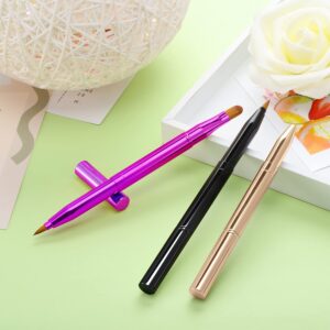 TOODOO 3 Pieces Lip Brush Retractable Lipstick Liner Brush Lipstick Dual-ended Foundation Makeup Brush with Cap Travel Applicators