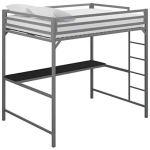 dhp mabel full metal loft bed with desk in silver