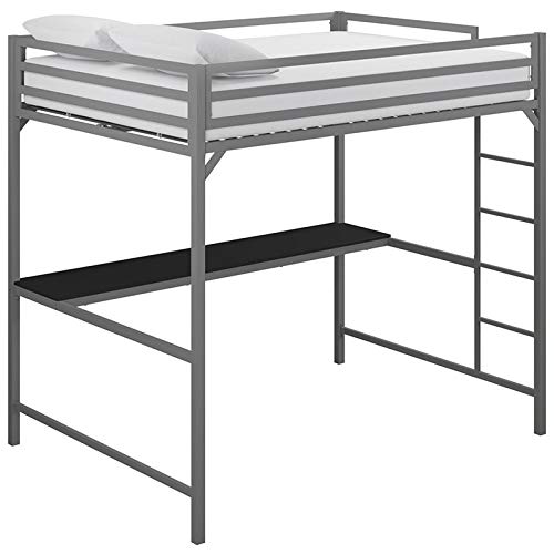 DHP Mabel Full Metal Loft Bed with Desk in Silver